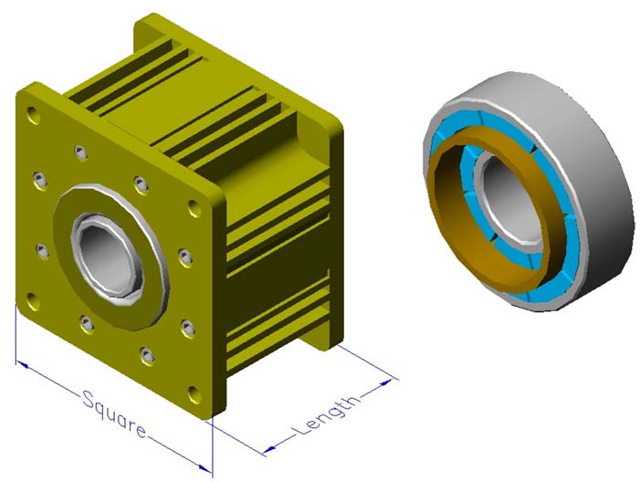 Housed ironless brushless motors, radial, double rotor, hollow shaft