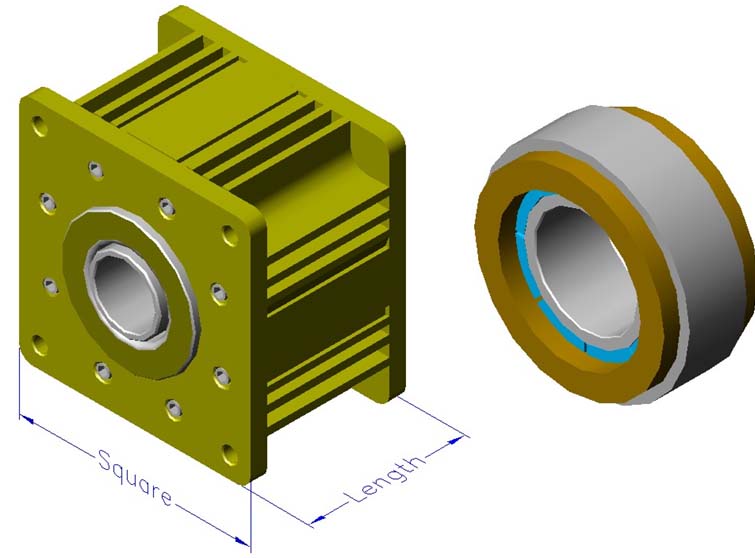 Housed slotless iron core brushless motors, radial, external rotor, hollow shaft